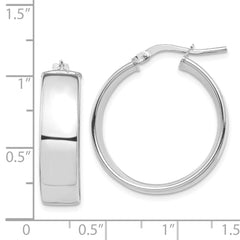 14K White Gold High Polished 7mm Hoop Earrings