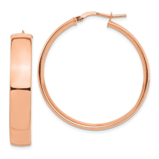 14K Rose Gold High Polished 7mm Hoop Earrings