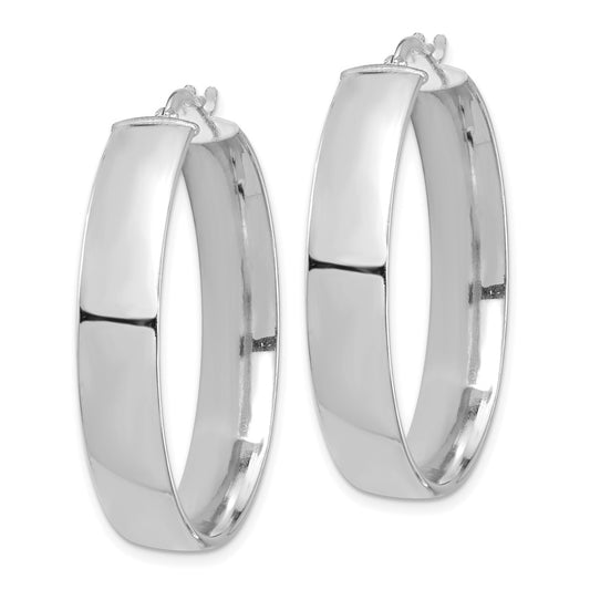 14K White Gold High Polished 7mm Hoop Earrings