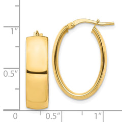 14K Yellow Gold High Polished 7mm Oval Hoop Earrings