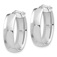 14K White Gold High Polished 7mm Oval Hoop Earrings