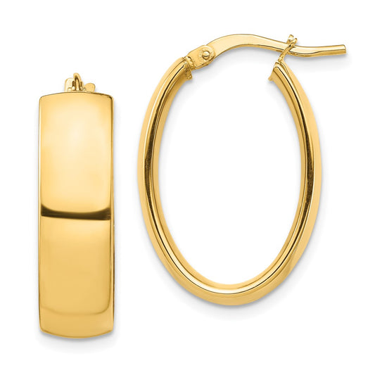 14K Yellow Gold High Polished 7mm Oval Hoop Earrings