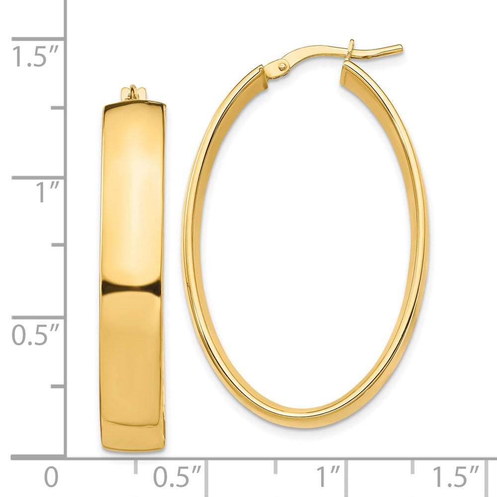 14K Yellow Gold High Polished 7mm Oval Hoop Earrings