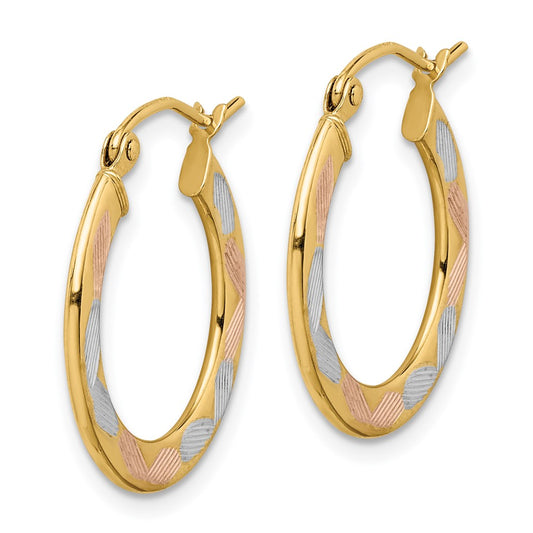 14K Tri-Color Gold Diamond-cut Hoop Earrings