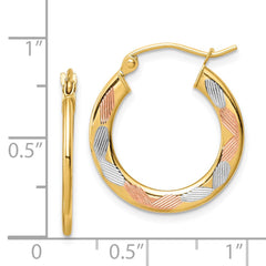 14K Tri-Color Gold Diamond-cut Hoop Earrings