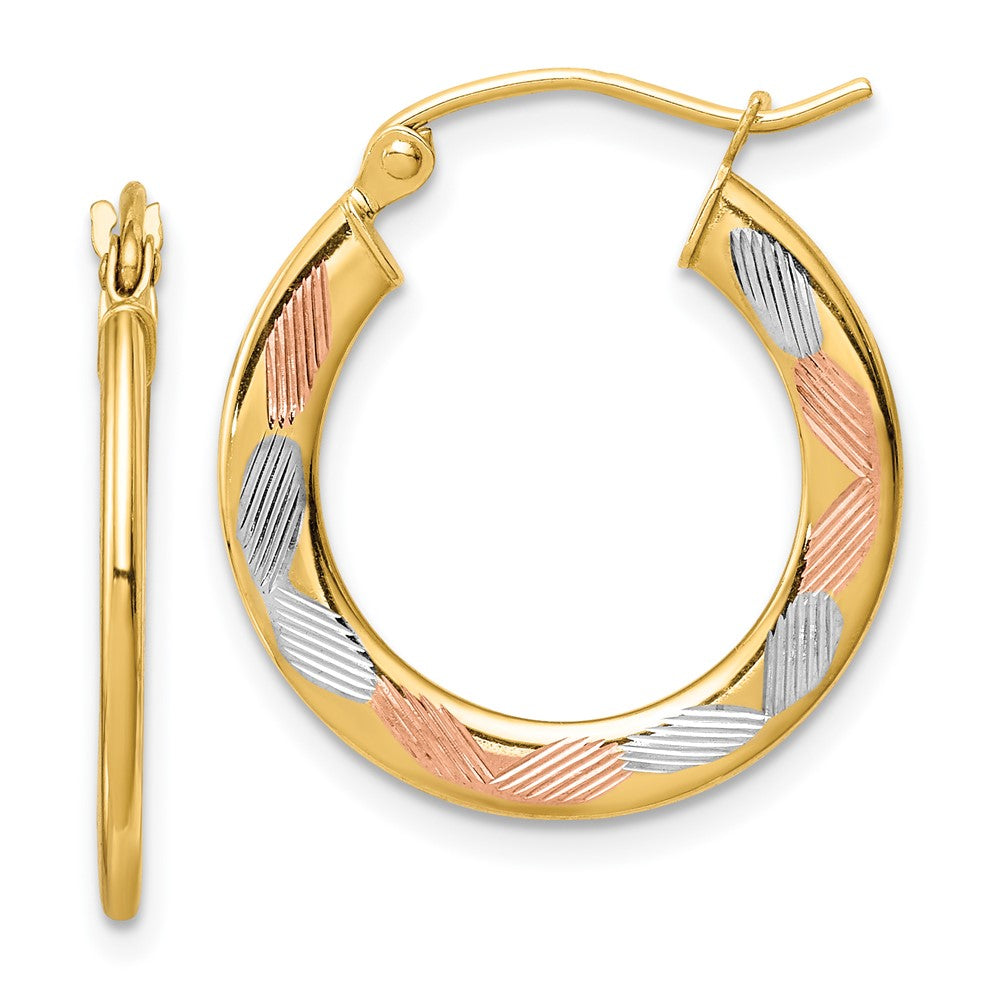 14K Tri-Color Gold Diamond-cut Hoop Earrings