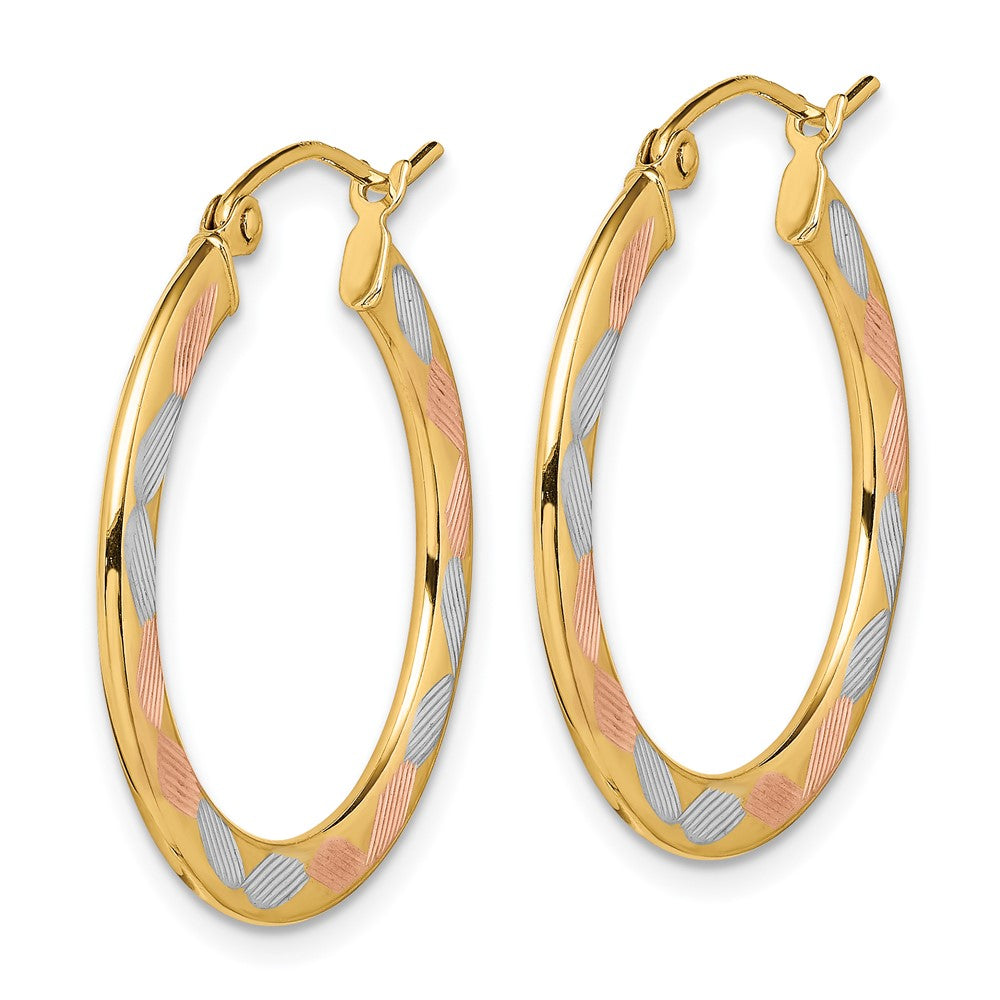 14K Tri-Color Gold Diamond-cut Hoop Earrings