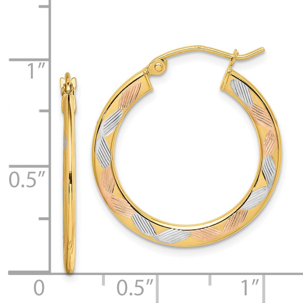 14K Tri-Color Gold Diamond-cut Hoop Earrings