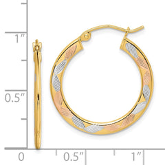 14K Tri-Color Gold Diamond-cut Hoop Earrings