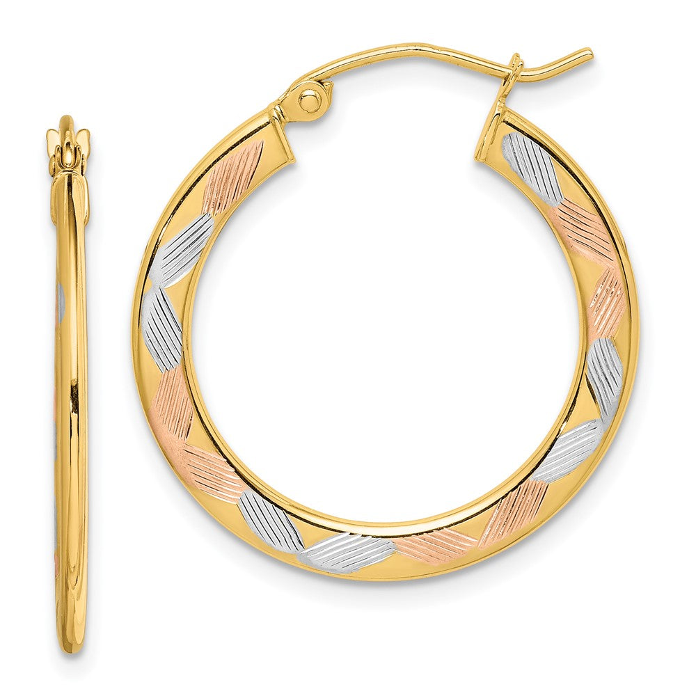 14K Tri-Color Gold Diamond-cut Hoop Earrings