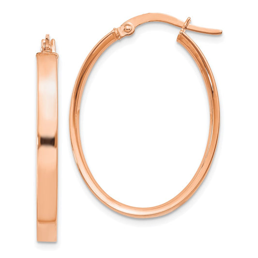 14K Rose Gold 3mm Oval Hoop Earrings