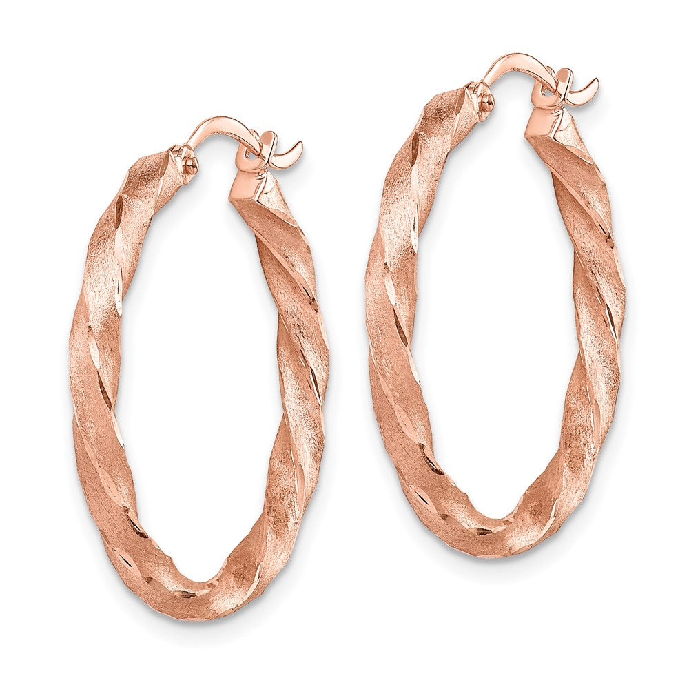 14K Rose Gold Twisted Satin Diamond-cut Hoop Earrings