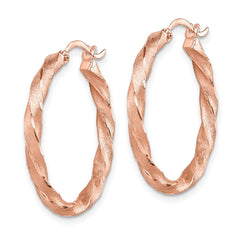 14K Rose Gold Twisted Satin Diamond-cut Hoop Earrings