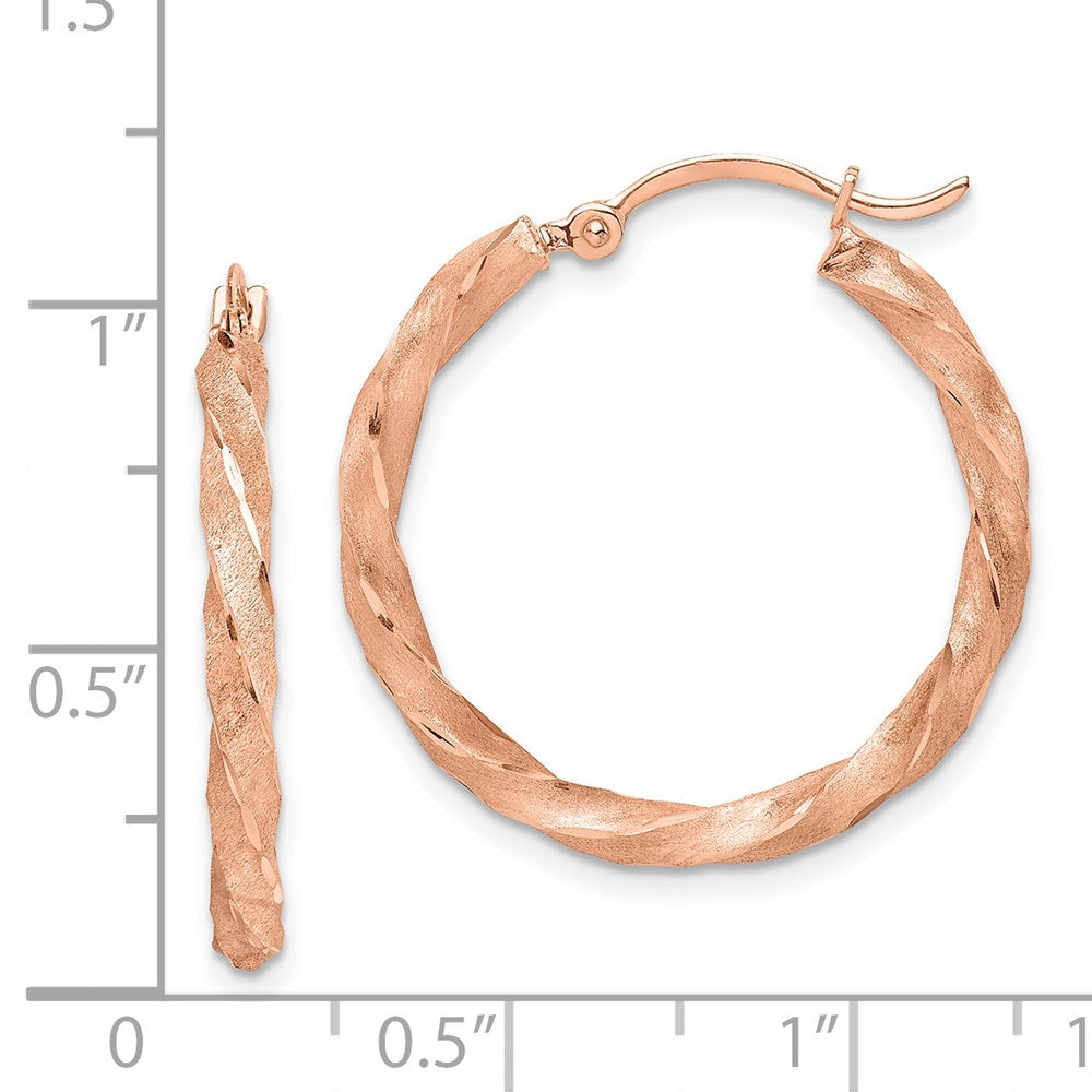 14K Rose Gold Twisted Satin Diamond-cut Hoop Earrings