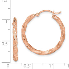 14K Rose Gold Twisted Satin Diamond-cut Hoop Earrings