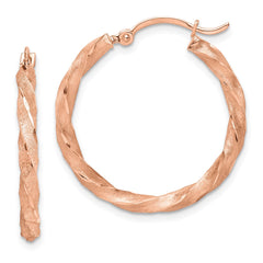 14K Rose Gold Twisted Satin Diamond-cut Hoop Earrings