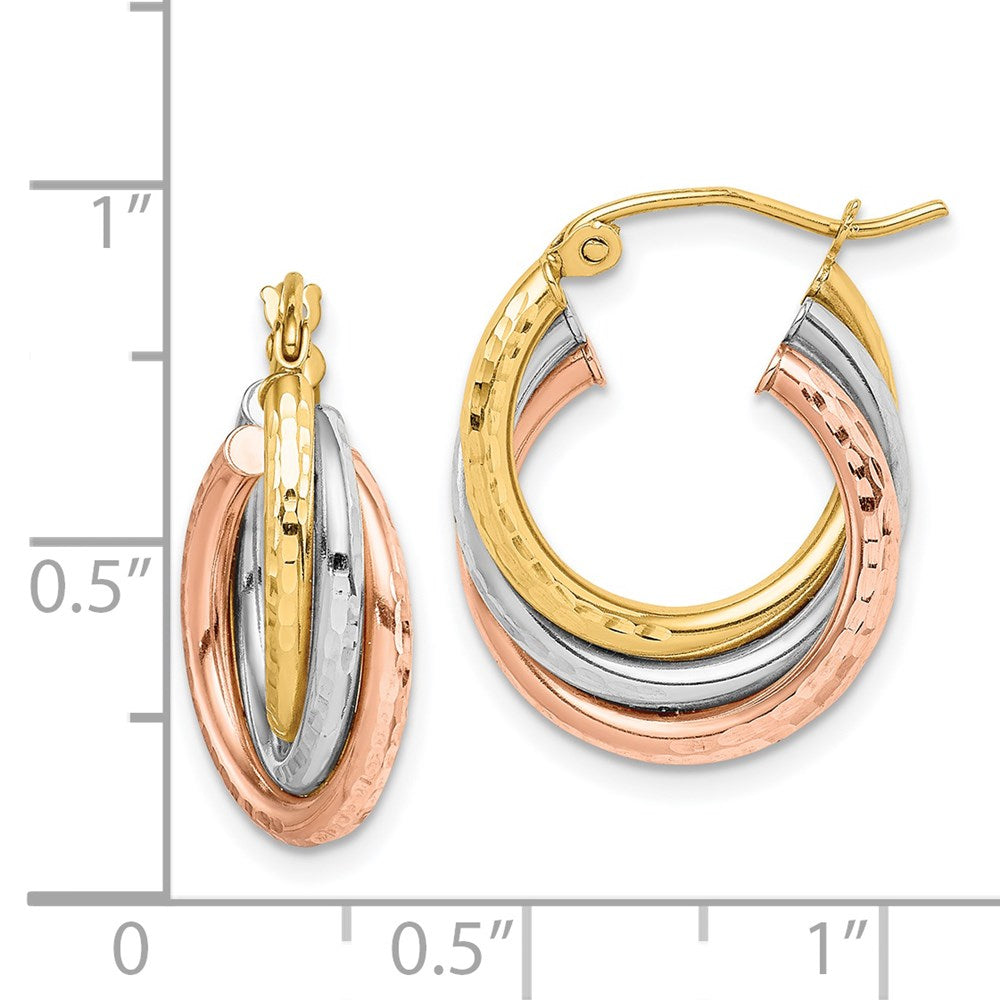 14K Tri-Color Gold Textured Triple Hoop Earrings