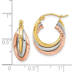 14K Tri-Color Gold Textured Triple Hoop Earrings