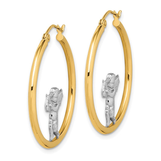 14K Two-Tone Gold Angel Hoop Earrings