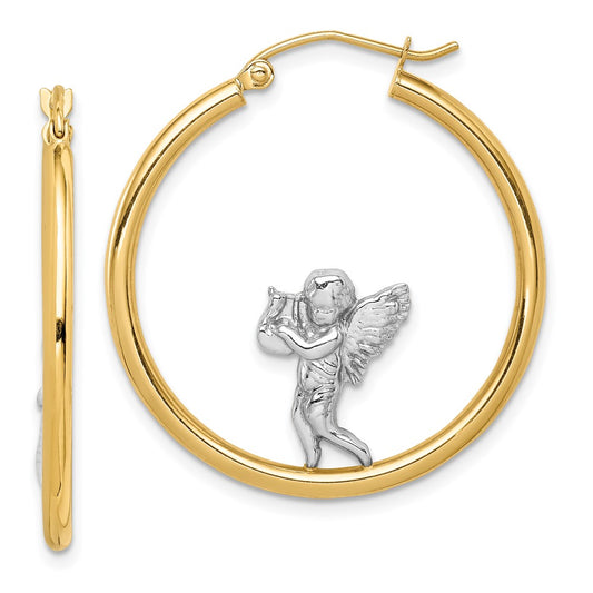 14K Two-Tone Gold Angel Hoop Earrings