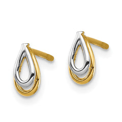 14K Two-Tone Gold Tear Drop Post Earrings