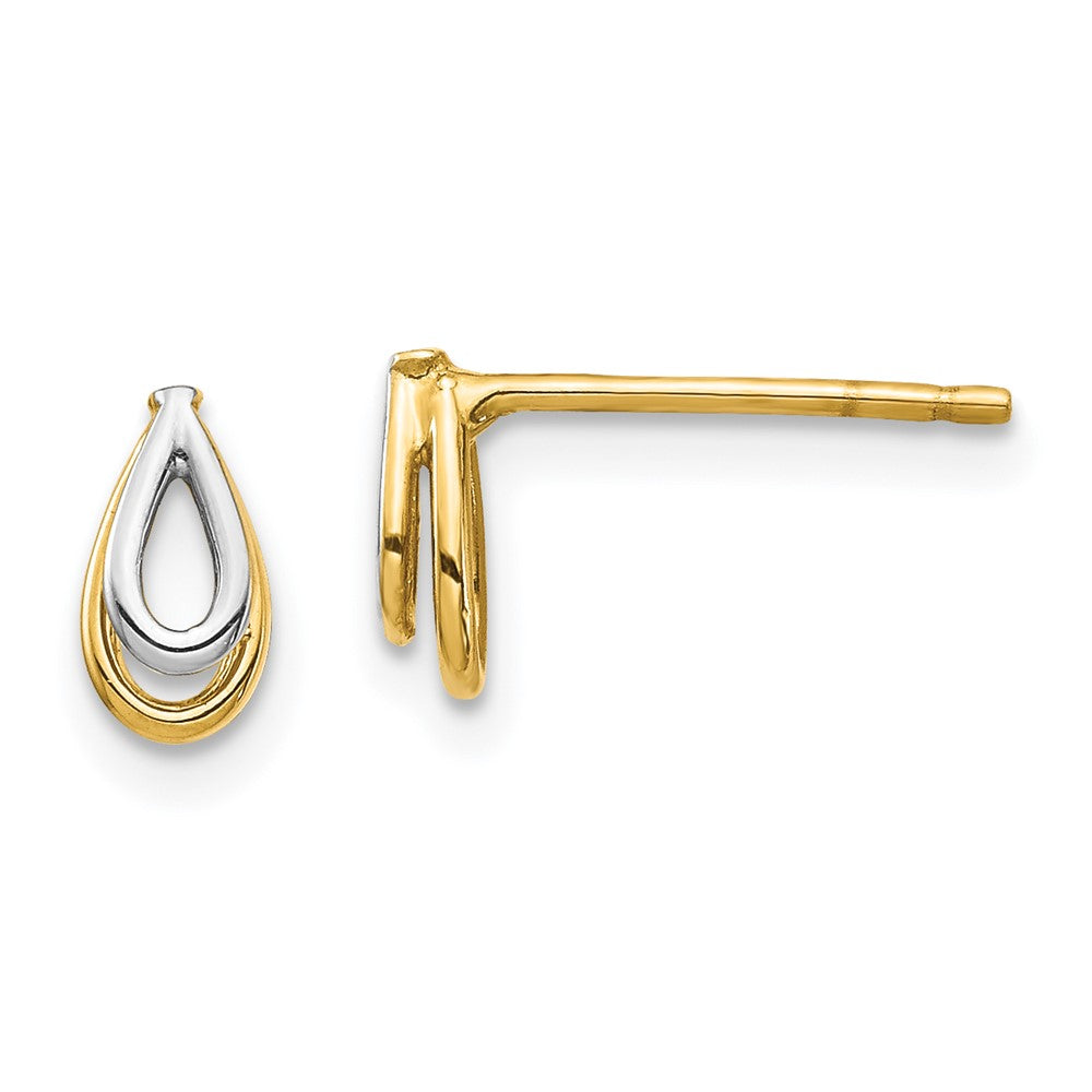 14K Two-Tone Gold Tear Drop Post Earrings