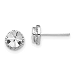 14K White Gold Diamond-cut Round Post Earrings