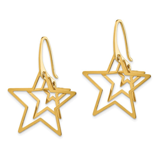 14K Yellow Gold Triple Star Dangle Earrings