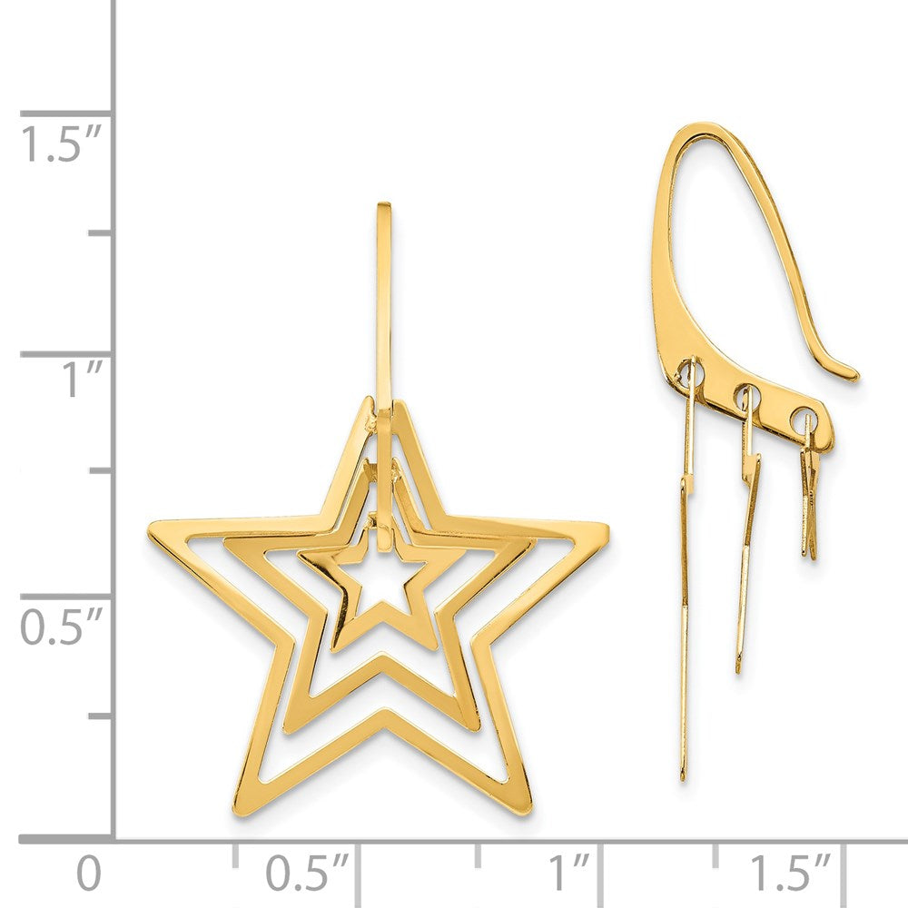 14K Yellow Gold Triple Star Dangle Earrings