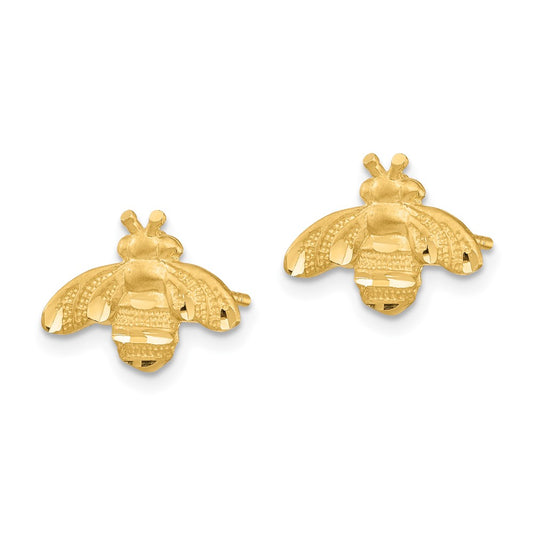 14K Yellow Gold Diamond-cut Bee Post Earrings