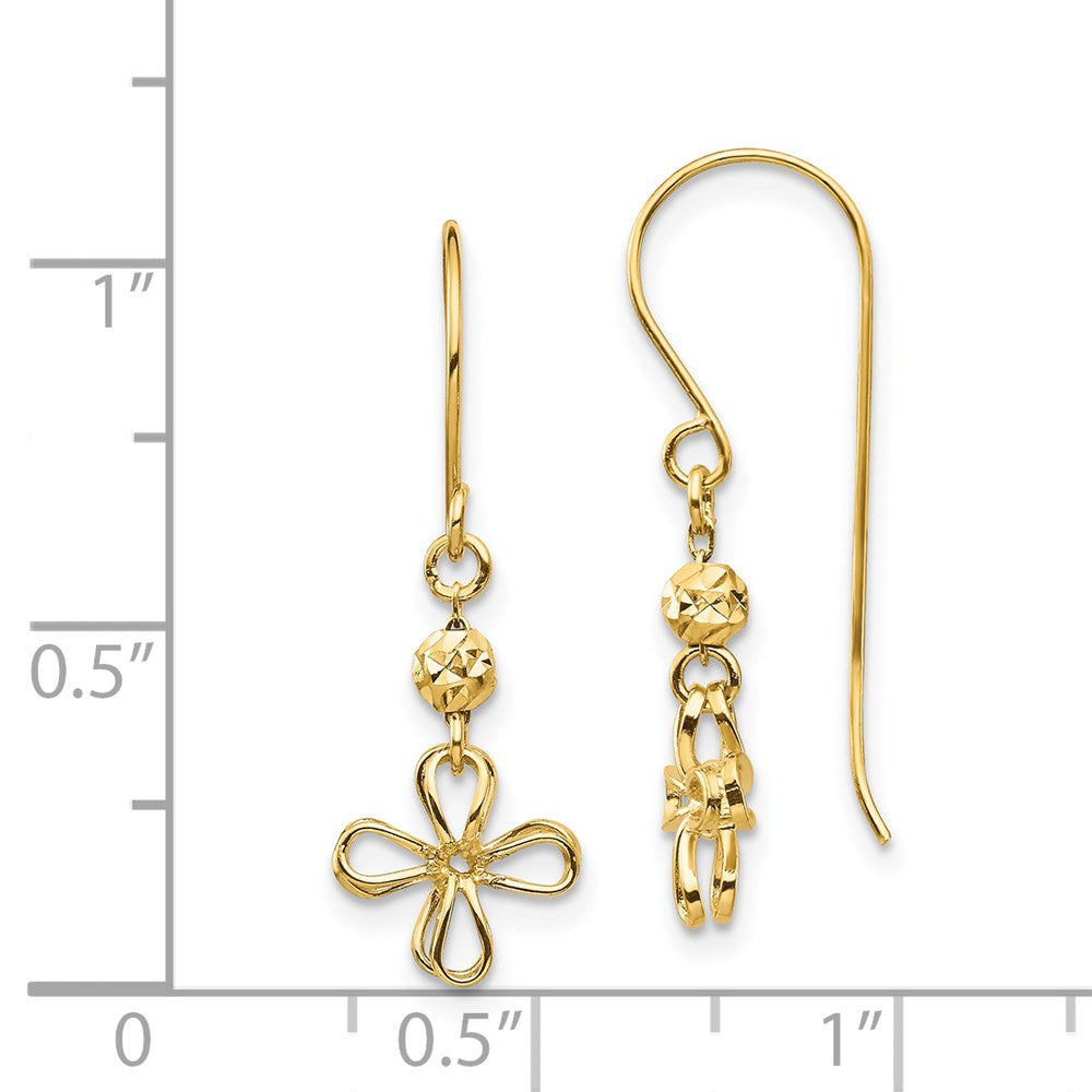 14K Yellow Gold Open Clover Dangle Earrings