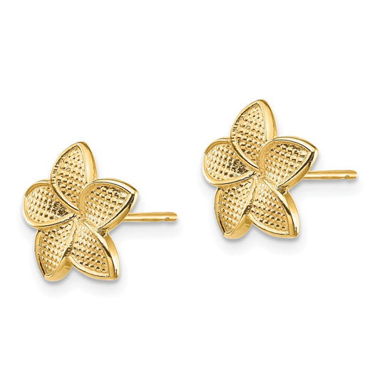 14K Yellow Gold Polished & Textured Plumeria Post Earrings