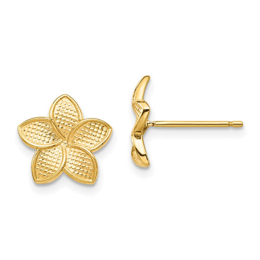 14K Yellow Gold Polished & Textured Plumeria Post Earrings