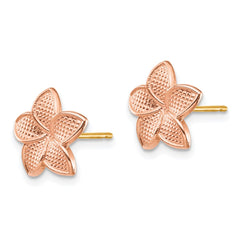 14K Rose Gold Polished & Textured Plumeria & Yellow Post & Earrings Backs