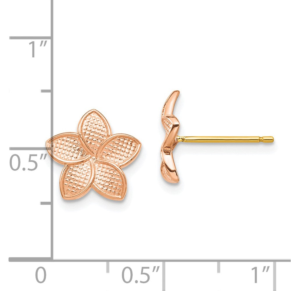 14K Rose Gold Polished & Textured Plumeria & Yellow Post & Earrings Backs