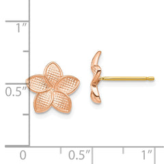 14K Rose Gold Polished & Textured Plumeria & Yellow Post & Earrings Backs