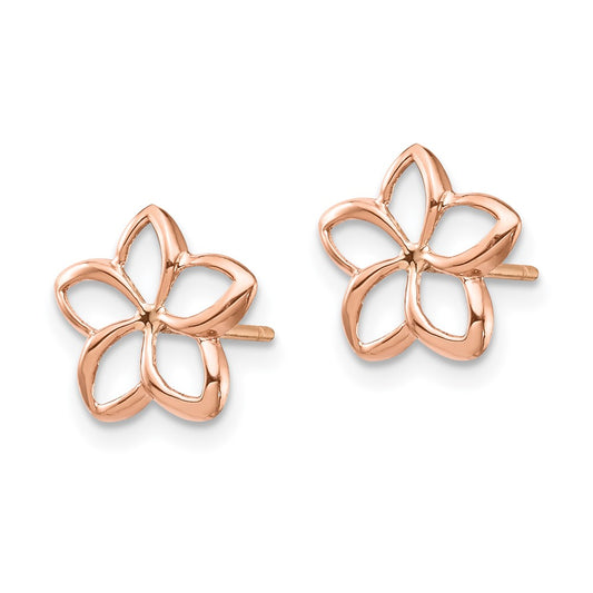 14K Rose Gold Polished Plumeria Cutout Post Earrings