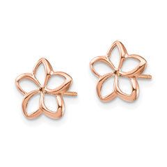 14K Rose Gold Polished Plumeria Cutout Post Earrings