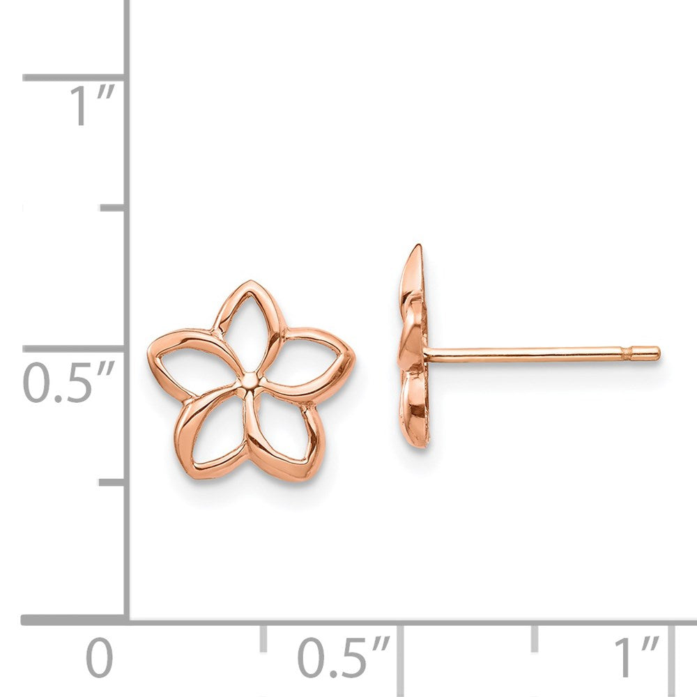 14K Rose Gold Polished Plumeria Cutout Post Earrings