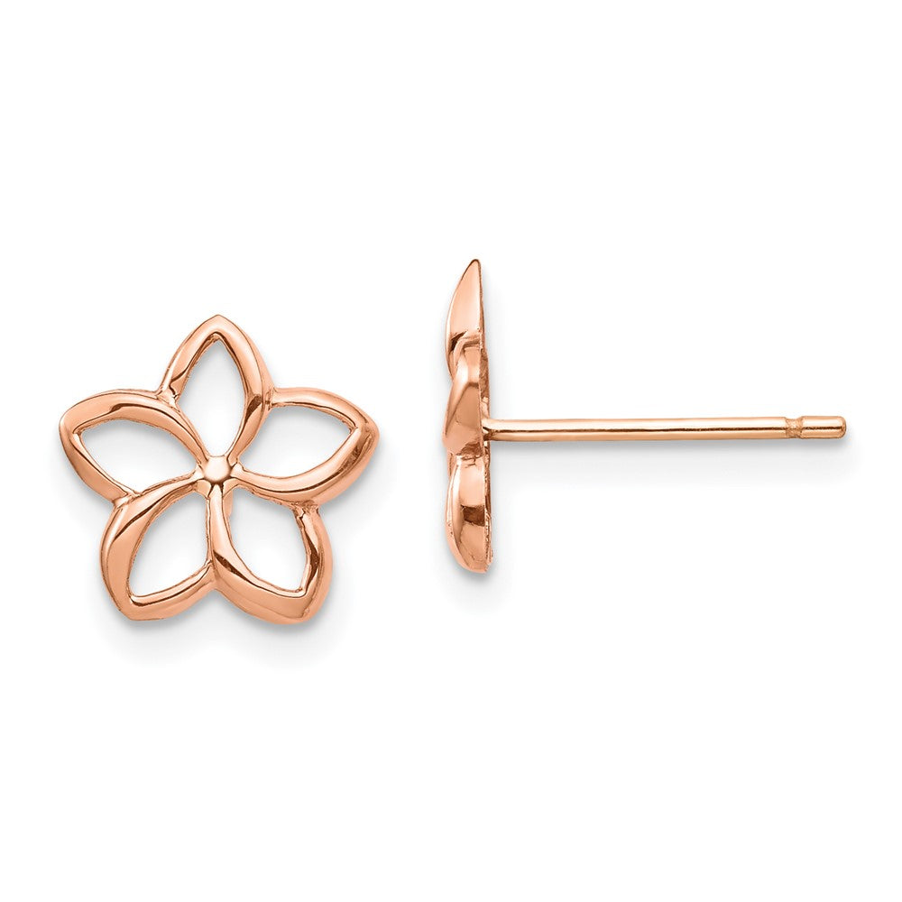 14K Rose Gold Polished Plumeria Cutout Post Earrings