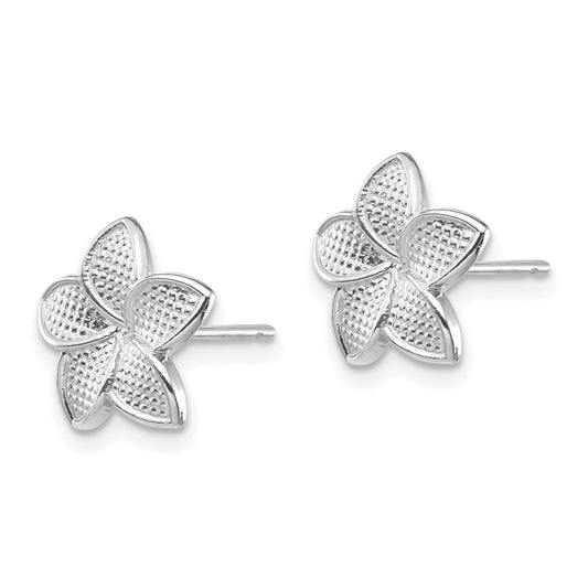 14K White Gold Polished & Textured Plumeria Post Earrings