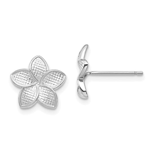 14K White Gold Polished & Textured Plumeria Post Earrings