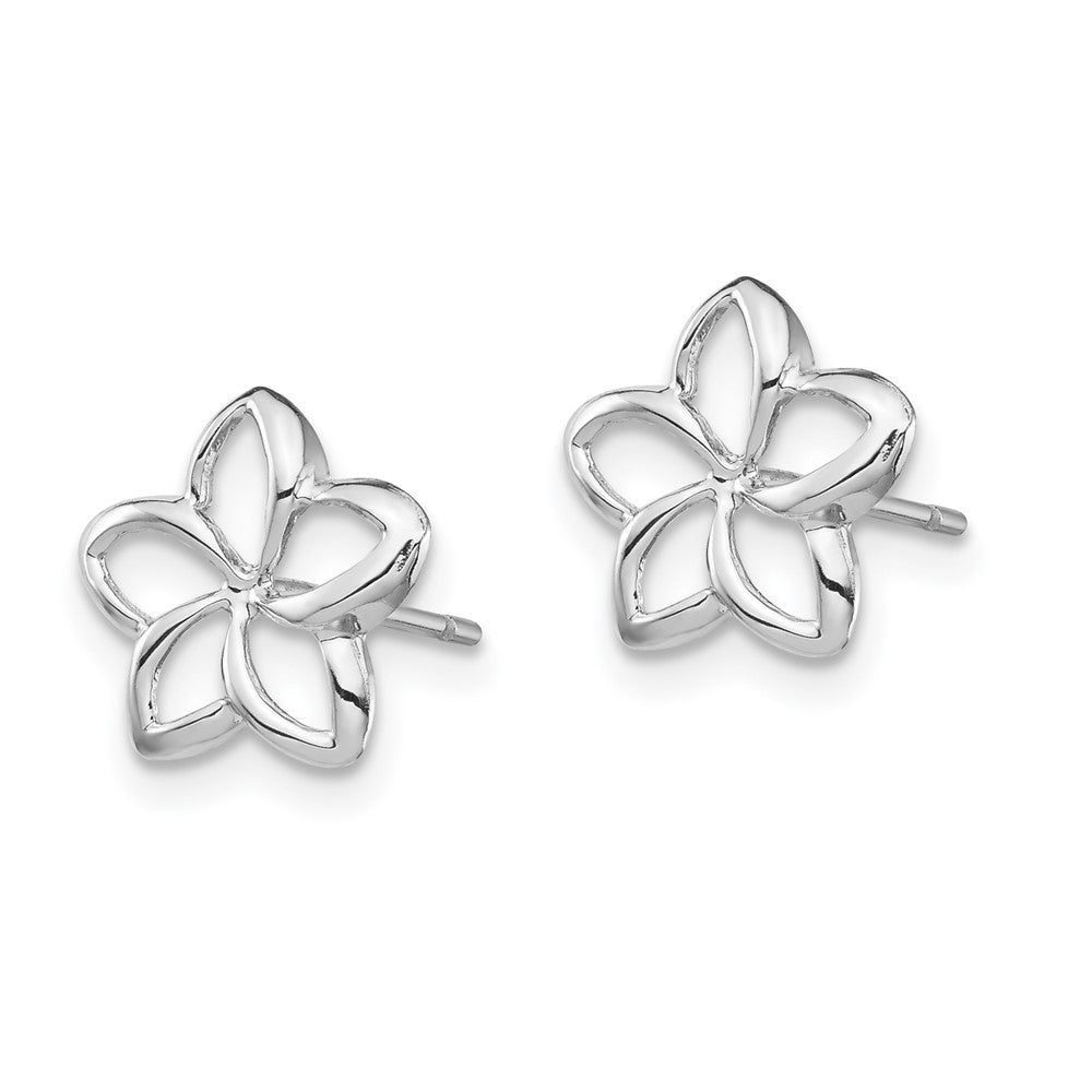 14K White Gold Polished Plumeria Cutout Post Earrings