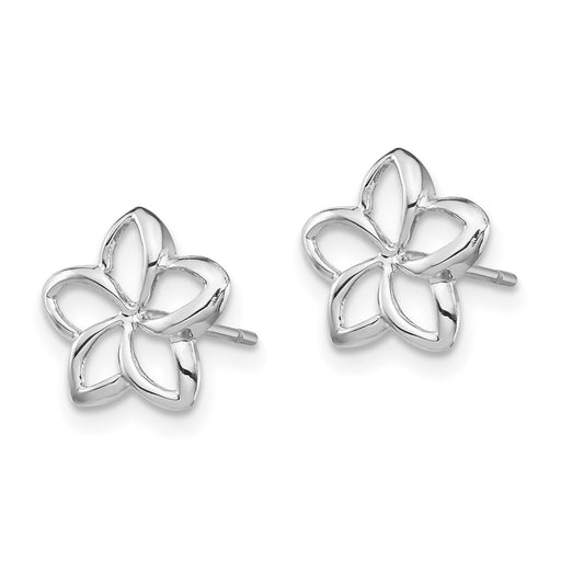 14K White Gold Polished Plumeria Cutout Post Earrings