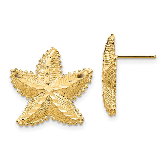 14K Yellow Gold Diamond-cut Starfish Post Earrings