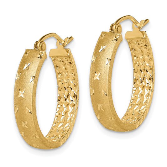 14K Yellow Gold Polished Diamond-cut In Out Hoop Earrings