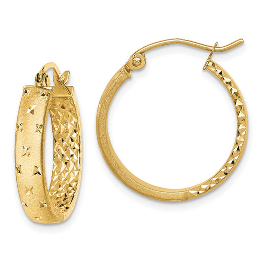 14K Yellow Gold Polished Diamond-cut In Out Hoop Earrings