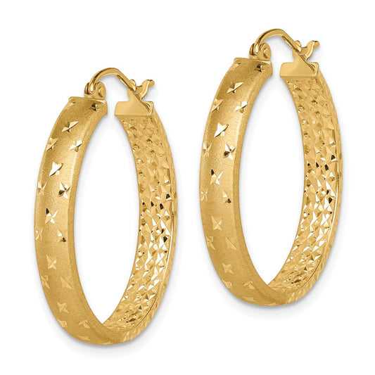 14K Yellow Gold Satin and Polished Diamond-cut In Out Hoop Earrings