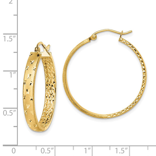 14K Yellow Gold Polished Diamond-cut In Out Hoop Earrings