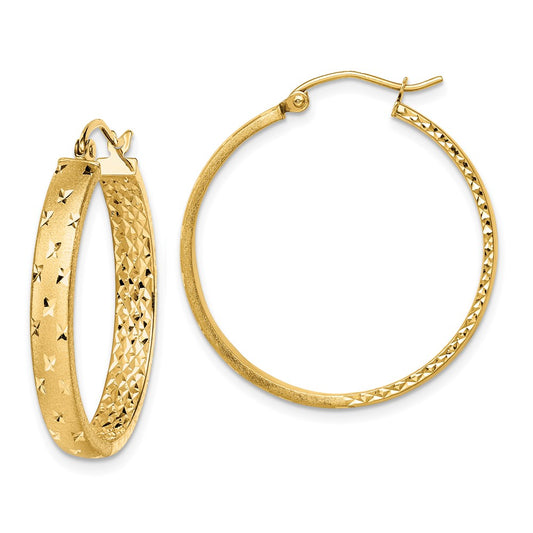 14K Yellow Gold Polished Diamond-cut In Out Hoop Earrings